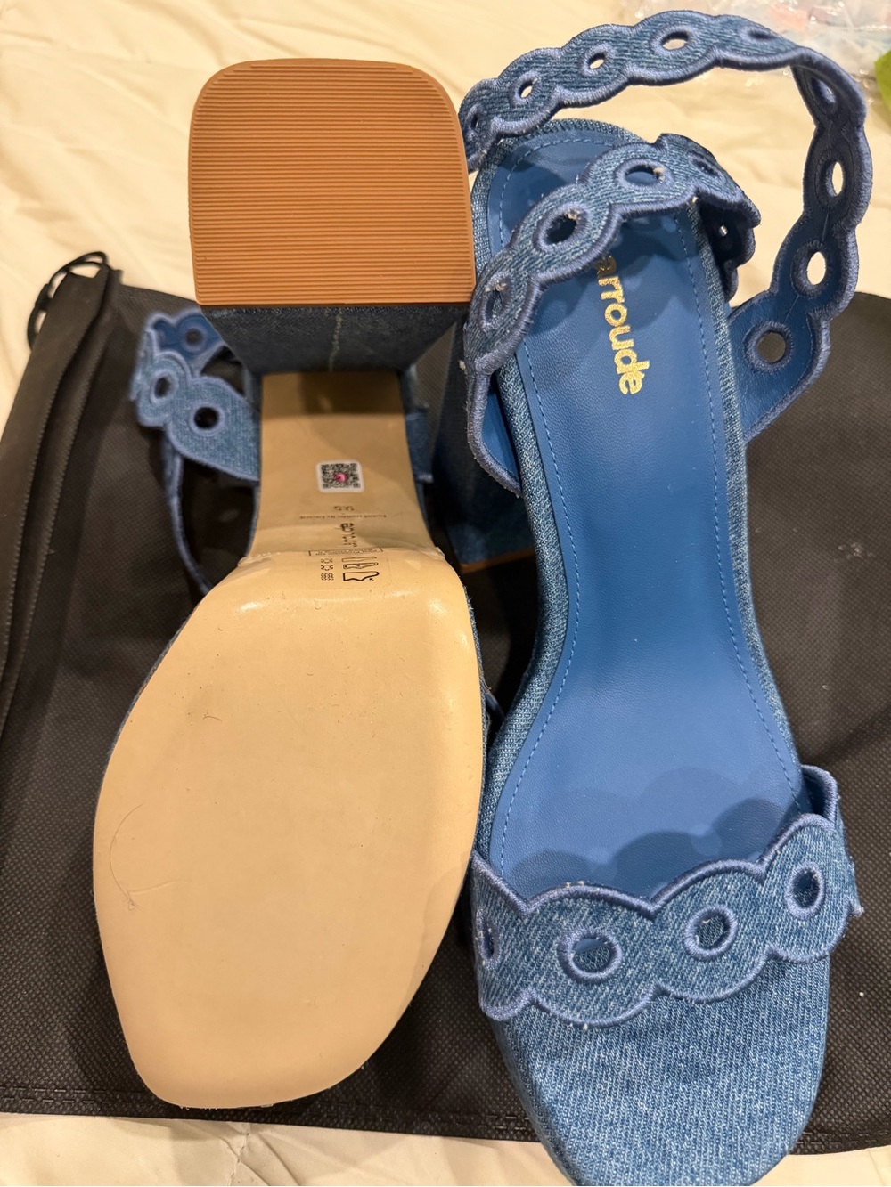 Larroude Denim Blue Scalloped Platform Sandals